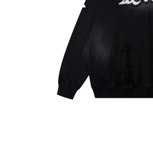 Sweat à capuche graphique personnalisé délavé à l'acide broderie vintage patchwork lourd appliqué en détresse pierre solide - Product Image 4