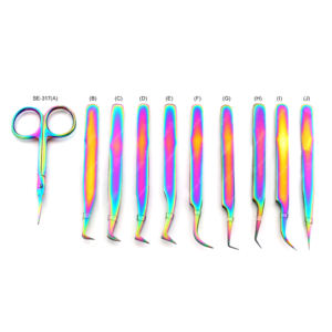 Pince à épiler professionnelle en acier inoxydable à poignée diamantée avec mini ciseaux à cils pointus série arc-en-ciel - Product Image 4