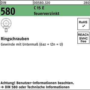 1 pieza de perno de ojo galvanizado en caliente DIN 580 M 24 C 15 E - Product Image 1
