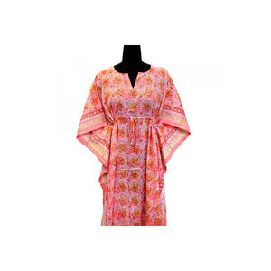 Style Marocain Taille Libre Caftan en Voile de Coton Doux Indien Main Bloc Imprimé Loungewear ODM Plus Size Livraison Gratuite - Product Image 1