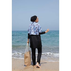 Maillot de bain islamique modeste bleu à motif hypoallergénique taille haute XL, tenue de plage écologique, emballage individuel - Product Image 5