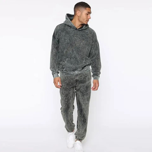 Personalizado para recortar crudo sudaderas con capucha pantalones conjunto hombres 370GSM XS XXS tallas sólido manga Regular Patchwork Streetwear invierno - Product Image 6