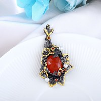 Collier pendentif solitaire en cornaline naturelle, plaqué or 14 carats, argent sterling 925, fait main, perle vintage, certifié IGI, artistique