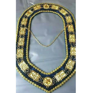 COLLAR DE CADENA DE COLOR DORADO DE METAL MASONIC PAST MASTER, TERCIOPELO AZUL CON RETROCESO Collar de cadena SHRINER Dorado sobre terciopelo azul 2025 - Product Image 1