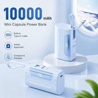 Batterie externe d'urgence 10000 mAh, câble Type-C rétractable intégré, finition galvanisée, compacte et portable, approuvée par les compagnies aériennes