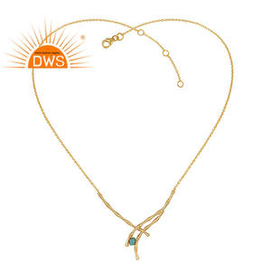 Dernière vente en argent sterling 925 18 carats Flash Gold Arizona Turquoise Gemstone Pendentif Collier Demi Fine Jewelry Fabricant - Product Image 1