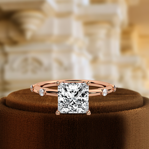 Anillo de Diamante Cultivado en Laboratorio de 1 Quilate, Corte Princesa, Anillo de Compromiso con Diamantes en Pavé, Anillo de Propuesta de Oro Blanco de 14k, Anillo de Novia - Product Image 1