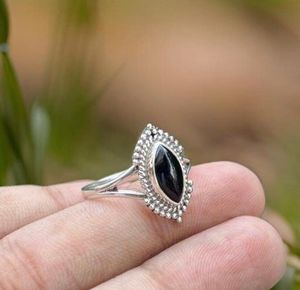 Bague classique en argent sterling 925 pour femme, pierre précieuse onyx noir naturel, sertie en bélière, pour mariage et soirée - Product Image 3