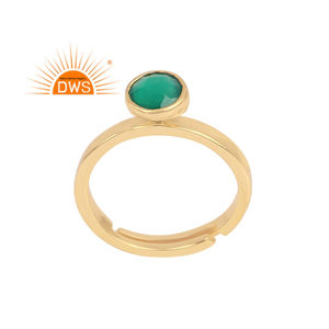 Latest Design Sterling Silver 18K Gold Plated Natural Green <b>Onyx</b> Gemstone Adjustable <b>Ring</b> Demi Fine Jewelry Manufacturer - Product Image 1