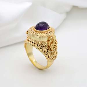 Bague en pierres précieuses améthyste naturelle Super Premium pour femmes filles anniversaires-laiton métal et pierre en gros - Product Image 4