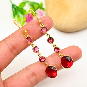 Pendientes de Rubelita, Plata de Ley 925, Chapados en Oro de 14k, Pendientes de Piedras Preciosas Hechos a Mano, Joyería de Rubelita, Regalo de Cumpleaños - Product Image 2