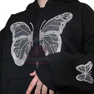 Nouveauté : Sweat-shirts à capuche pour hommes en coton 100% avec strass, couleur unie, style basique, vente en gros - Product Image 3