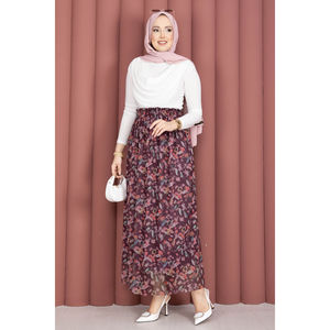 Plum Floral Tulle <b>Skirt</b> with <b>Elastic</b> Waist Digital Printed Cotton and Spandex Midi Pencil <b>Skirt</b> - Product Image 3