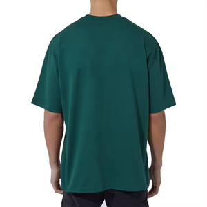 Verano cómodo estilo callejero hombres Camiseta verde Logo impreso 100% algodón suelto ajuste gota hombro camisetas - Product Image 2