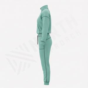 Women Fashion Contrast <b>Stitching</b> Fleece Half <b>Zip</b> Pullover Hoodie Turn Down Collar Tracksuit Athletic Gym Fitness Sport Wear Suit - Product Image 3