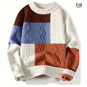 Pull à col rond pour hommes à la mode 50% laine 50% acrylique hiver solide chaud confortable Logo personnalisé - Product Image 2