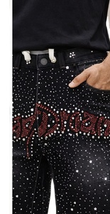 Shorts en jean tissé uni pour homme, taille élastique, style streetwear, avec strass, pour l'été, logo personnalisé, taille sur mesure, haute qualité - Product Image 5