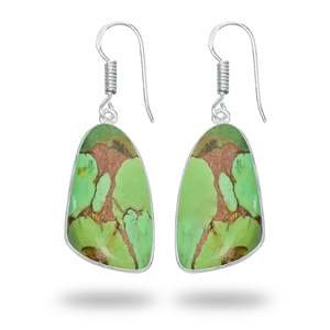 Pendientes de Piedra Turquesa Verde Natural de Diseño Único, Irregulares, Chapados en Plata, Pendientes de Piedras Preciosas de Turquesa Verde de Lujo - Product Image 6