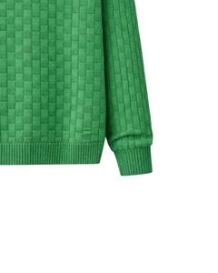Suéter Polo de Punto con Textura de Gofre para Hombre, Manga Larga, Cuello con Botones, Informal, para Invierno, en Verde Brillante, para Venta al por Mayor - Product Image 6