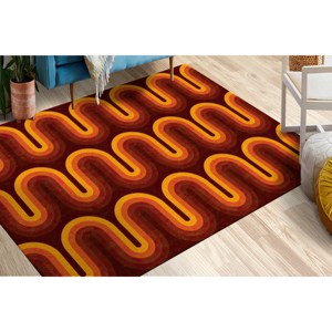 Tapis marron style années 70 : Tapis de couloir rétro orange, avec poils doux - Product Image 3