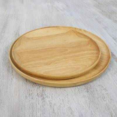 Home Serving Handmade Restaurant Eco Friendly Round Acacia Wood Food Snack Canape Wooden Plate for Steak Dessert Cake