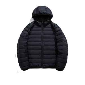 Chaqueta acolchada azul larga y ligera para hombre, logotipo frontal con cuello levantado, chaqueta acolchada transpirable impermeable de invierno con bolsillos con cremallera - Product Image 1