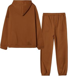 Ecológico 2 piezas Otoño Invierno entrenamiento Jogging traje chándal Sudadera con capucha y pantalones sueltos Fitness moda traje deportivo - Product Image 2