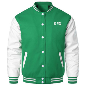 Chaqueta Varsity de Invierno Directo de Fábrica con Mangas de Cuero, Cuello Alto y Logotipo Frontal - Ropa Casual Moderna para Hombre, Ecológica y Transpirable - Product Image 1