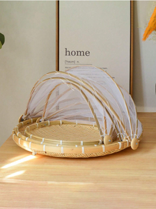 Décor minimal rustique plateau de service en bambou moyen couverture alimentaire en matériau naturel pour le stockage artisanat du Vietnam cuisine usage domestique - Product Image 4