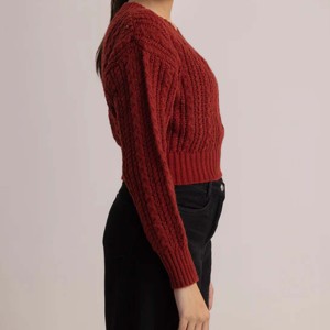 Suéter cárdigan personalizado de color sólido para mujer, suéter cárdigan grueso de punto de otoño e invierno - Product Image 2