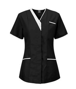 Mujeres cuello en V Scrub Tops manga corta bolsillo uniforme médico veterinaria odontología ropa de trabajo enfermera de alta calidad - Product Image 2