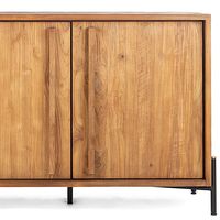 Buffet industriel 4 portes style farmhouse, pieds en fer thermolaqué noir, bois de manguier écologique, pour bar à domicile et rangement de cuisine