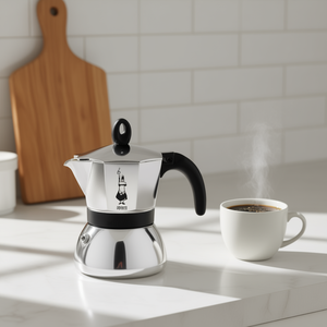 Cafetera Moka Pot de aluminio para inducción de 6 tazas en cromo y negro 006936 - Product Image 3