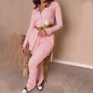 Pantalones de dos piezas para mujer y chándal con capucha abrigos con cremallera Tops pantalones largos Jogger con cordones de cintura alta conjuntos elegantes a juego - Product Image 1