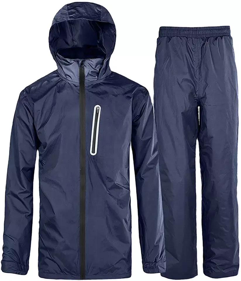 Tuta antipioggia impermeabile da uomo con cappuccio 2 pezzi giacca antipioggia da campeggio leggera da pesca e pantalone