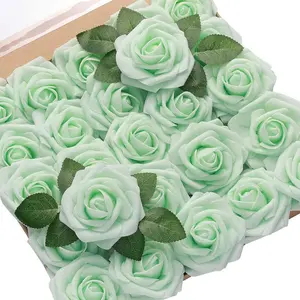 Roses artificielles avec tiges pour bouquets de mariage, décorations blanches pour table de douche nuptiale, fleurs artificielles