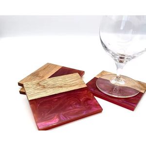 Posavasos de resina epoxi y madera que cambian de Color rojo, nuevo diseño, venta al por mayor, posavasos de resina y madera de estilo moderno - Product Image 1
