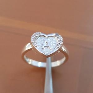 Ajuste de anillo del alfabeto A a Z Plata de Ley 925 en forma de corazón bisel en blanco resina leche materna DIY recuerdo conmemorativo fabricación de joyas - Product Image 2