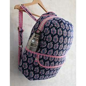 Handmade Lightweight Indian Quilted <b>Mini</b> <b>Backpack</b> Boho Style Floral Hand Block Print Zipper Bag for School & Travel Unisex - Product Image 3