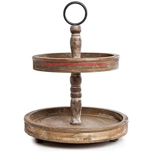 Premium Mango Wood 2-Tier Cake Stand Farmhouse Bandeja para servir postres de madera con asa para decoración de cocina y comedor - Product Image 6