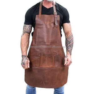 100 Genuine Cowhide Original Leather Brown <b>Black</b> Custom Logo Bib for Chefs Barbers BBQ Kitchen <b>Apron</b> Custom Design And Logo - Product Image 1