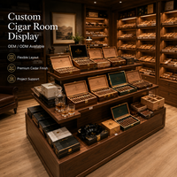 Humidor de plain-pied, Kiosque de merchandising pour cigares, Table de présentation pour la vente au détail, Agencements pour magasins de tabac, Service de projets sur mesure