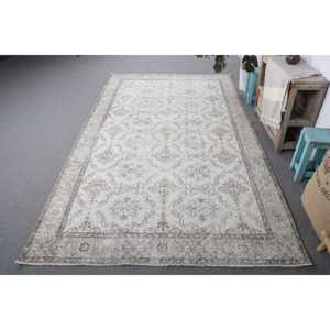 พรมวินเทจขนาดใหญ่ 5.4x9.6 ฟุต สีเทา ลายดอกไม้ พรมขนสัตว์ตุรกี - Product Image 1