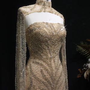 ชุดราตรีทรงเมอร์เมดหรูหรา Jancember LSZ663 สีแชมเปญ ประดับเลื่อม คอแบบโชคเกอร์ พร้อมผ้าคลุมแขน - Product Image 6