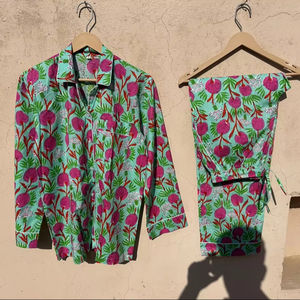 Pyjama indien imprimé main bloc Floral pur coton pyjama ensemble indien vêtements de nuit en coton - Product Image 1