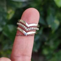 Anillo Apilable de Plata de Ley 925 Hecho a Mano con Diseño Geométrico de Triple Capa, Diseño Único para Anillo de Cóctel Unisex Sencillo