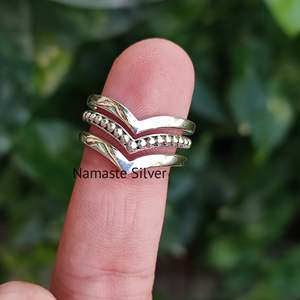 925 Sterling <b>Silver</b> Handmade Geometric Triple Layer <b>Stacking</b> <b>Ring</b> Unique Design for Plain Unisex Cocktail <b>Ring</b> Band - Product Image 6