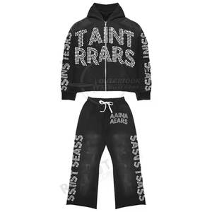 Men's Fashion Acid Wash Rhinestone Tracksuit Different Color Casual Winter Wear with Rhinestone <b>Detail</b> Men's Track Suit - Product Image 1