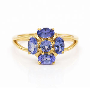 Anillo Floral de Tanzanita, Plata de Ley 925, Tono Dorado, Inspirado en la Flor de Lungwort, Anillo de Piedra Preciosa Ovalada Redonda para Mujer - Product Image 1