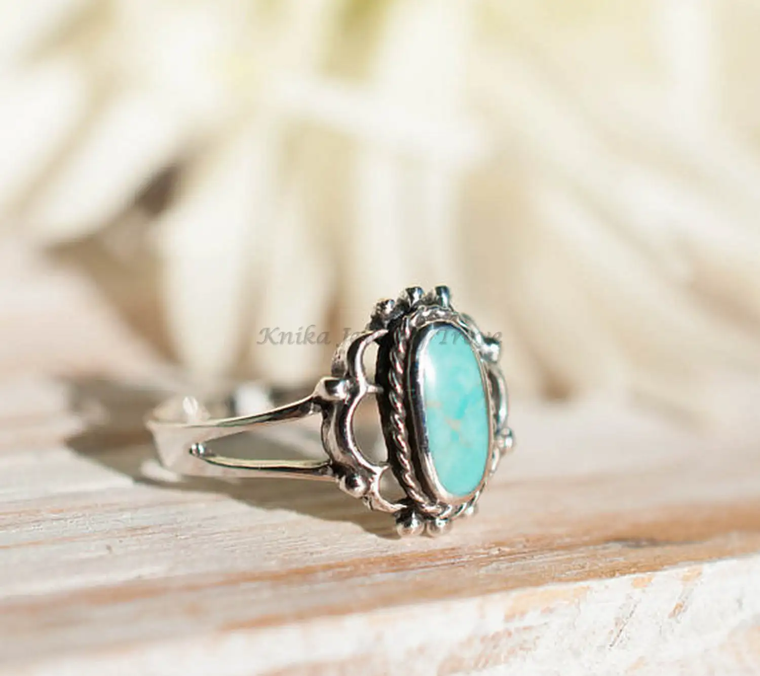 Republic Larimar Gemstone Ring 925 Solid Sterling Silver Ring Natural Larimar Cabochon Stone Silver Statement Ring for Women